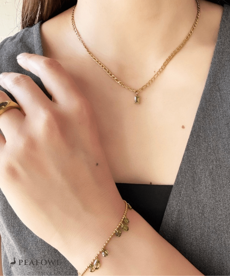 Emerald Grain Figaro Chain Necklace - peafowl