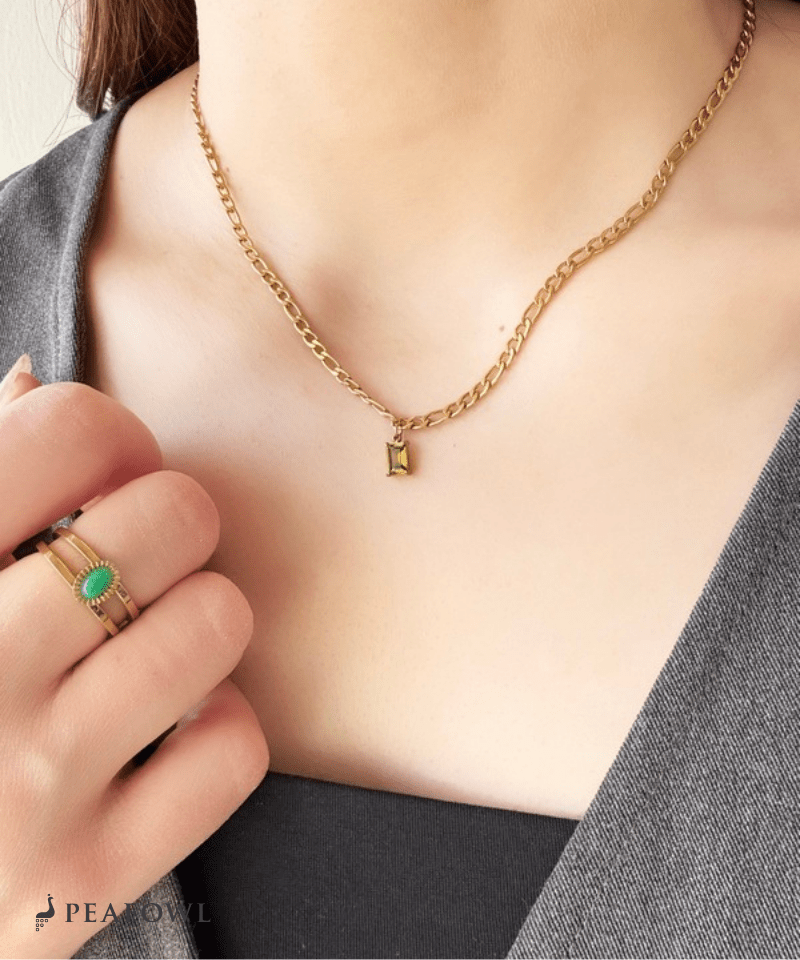 Emerald Grain Figaro Chain Necklace - peafowl