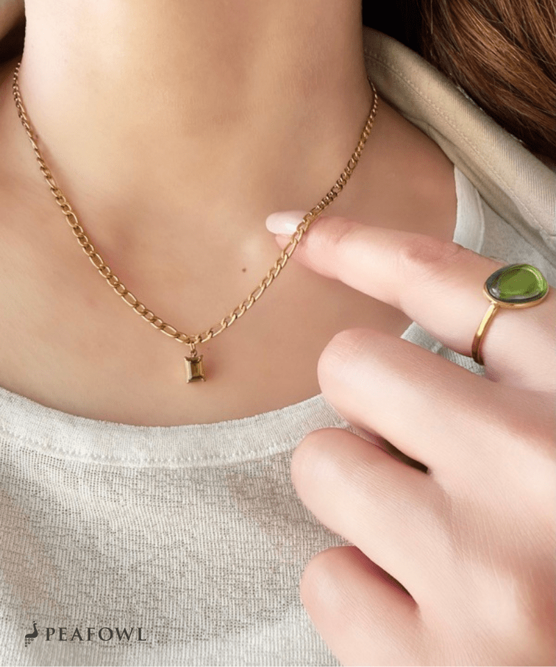 Emerald Grain Figaro Chain Necklace - peafowl
