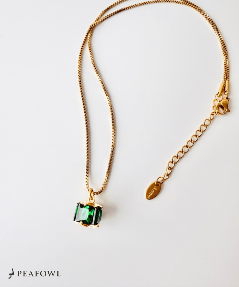 Green Square Chain Necklace - peafowl