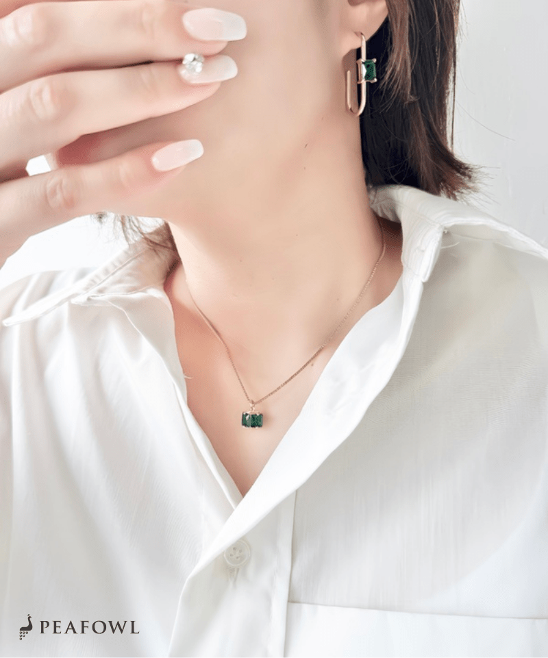 Green Square Chain Necklace - peafowl