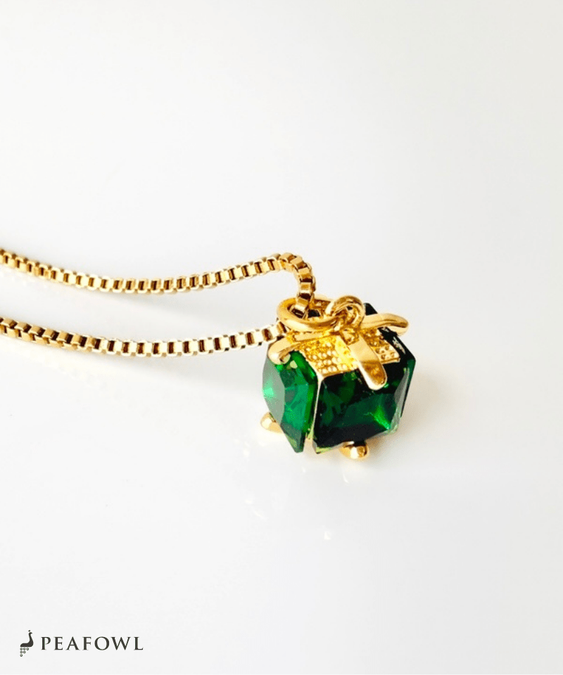 Green Square Chain Necklace - peafowl