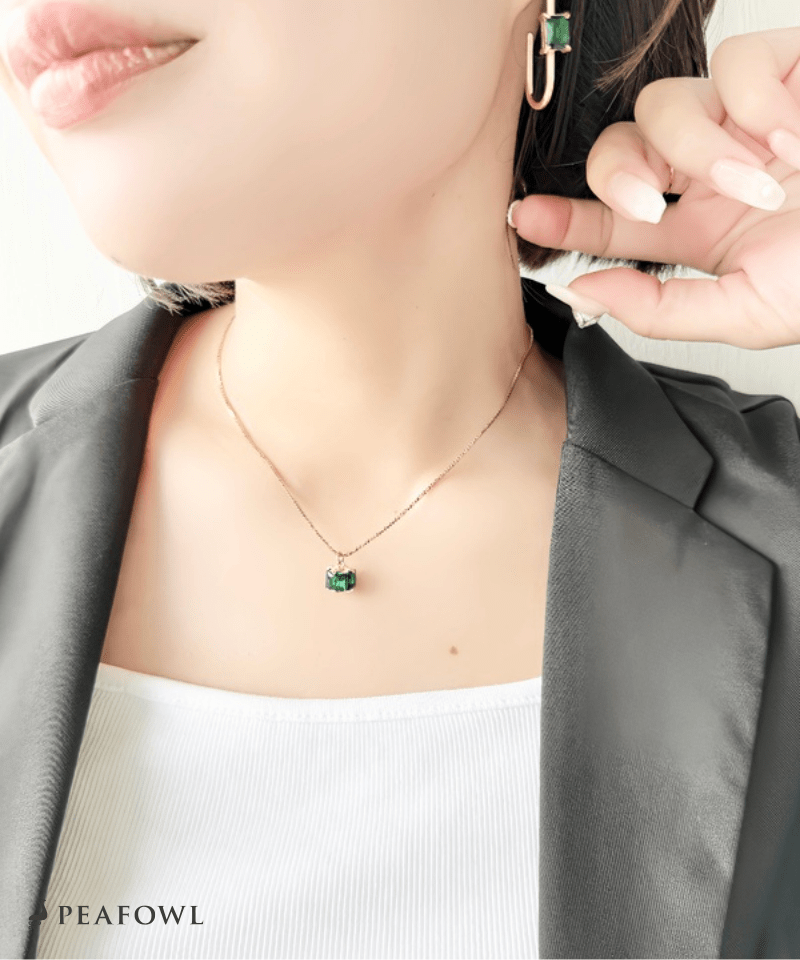 Green Square Chain Necklace - peafowl