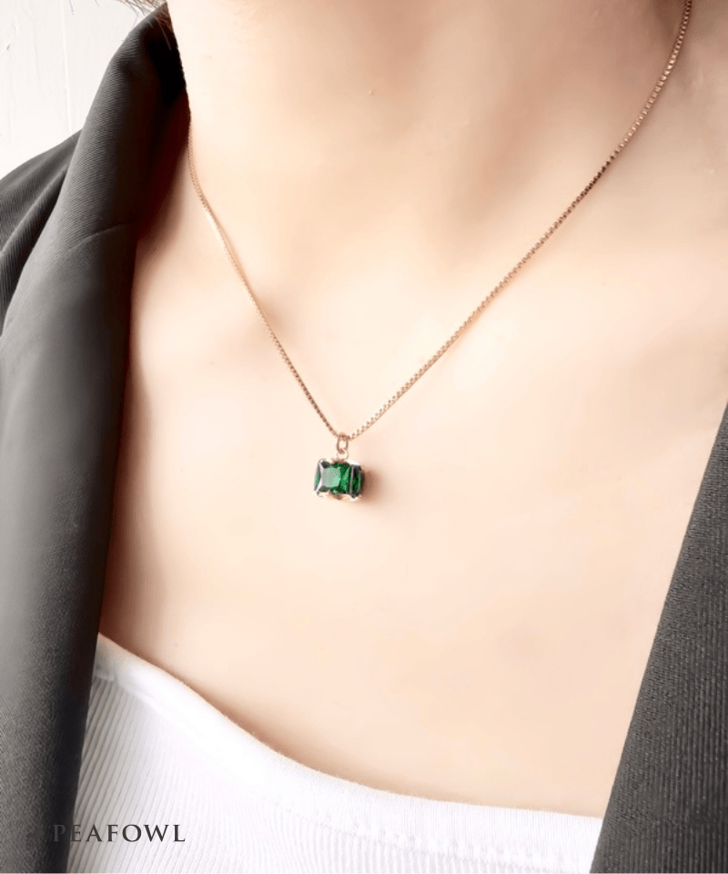 Green Square Chain Necklace - peafowl