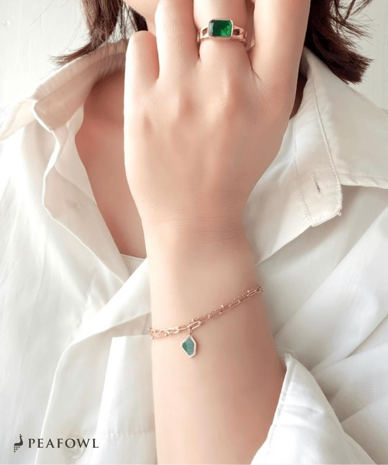 Green Stone Layered Bracelet - peafowl
