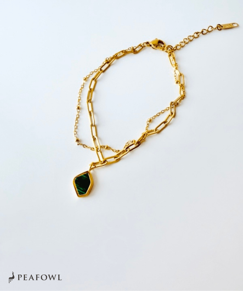 Green Stone Layered Bracelet - peafowl