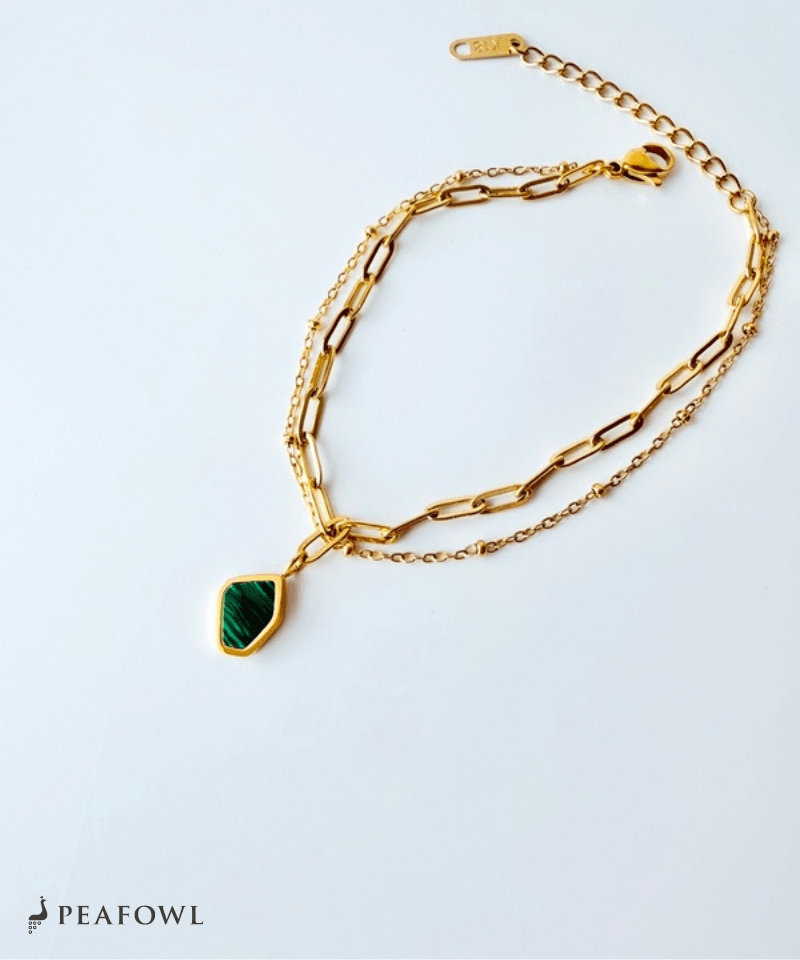 Green Stone Layered Bracelet - peafowl