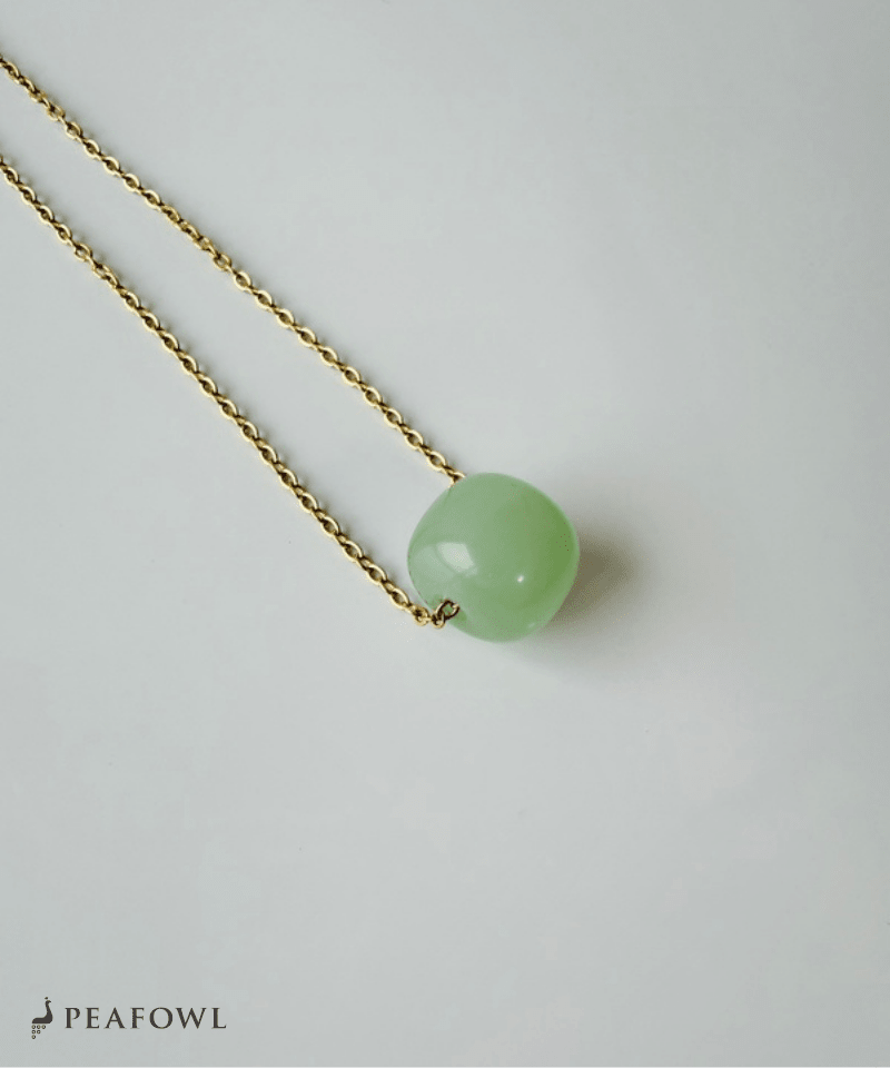 Green Stone Necklace - peafowl