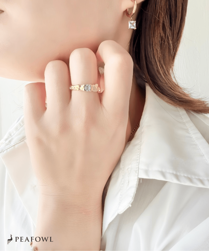 Hammered Stone Ring - peafowl