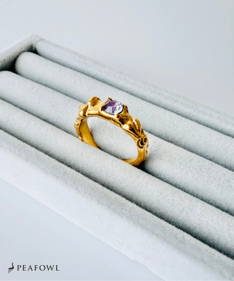 Hammered Stone Ring - peafowl