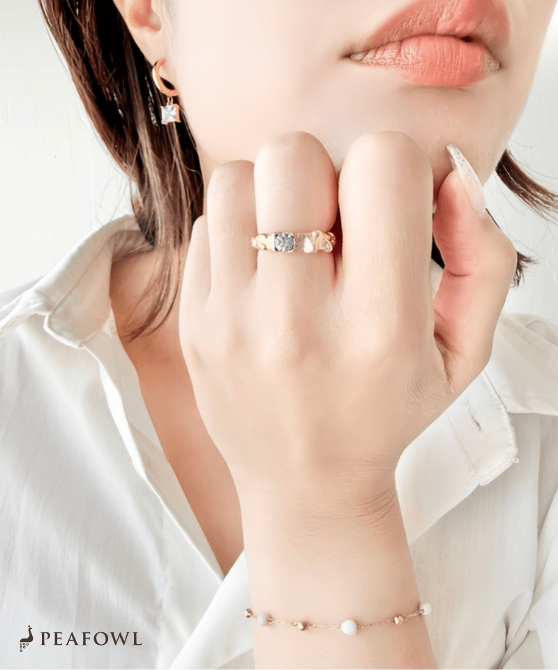Hammered Stone Ring - peafowl