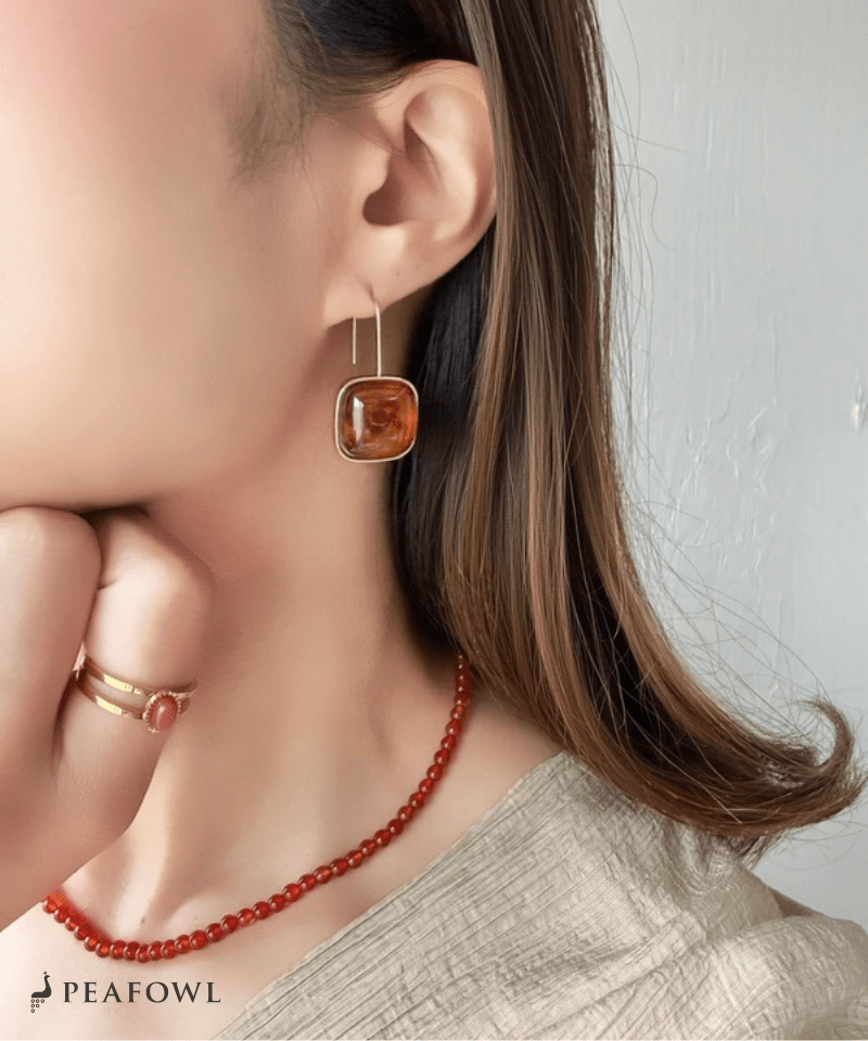 Marble Square Hook Pierce - peafowl