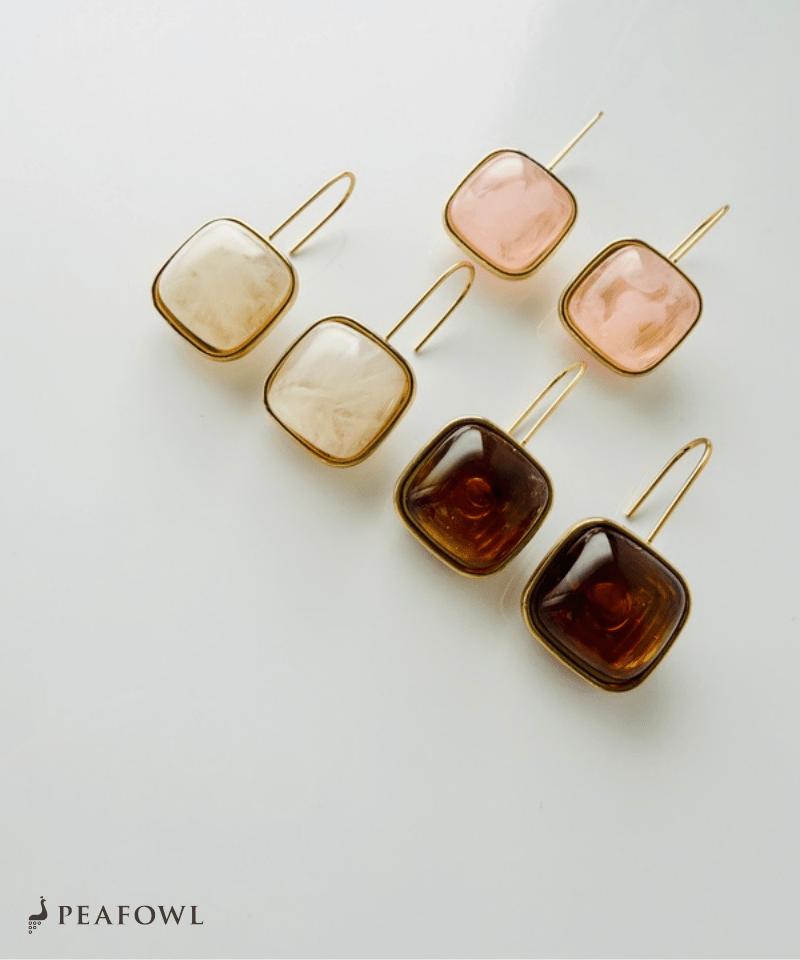 Marble Square Hook Pierce - peafowl