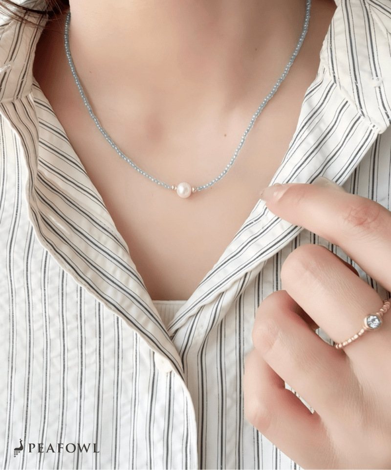 Mini Pearl Beads Necklace - peafowl