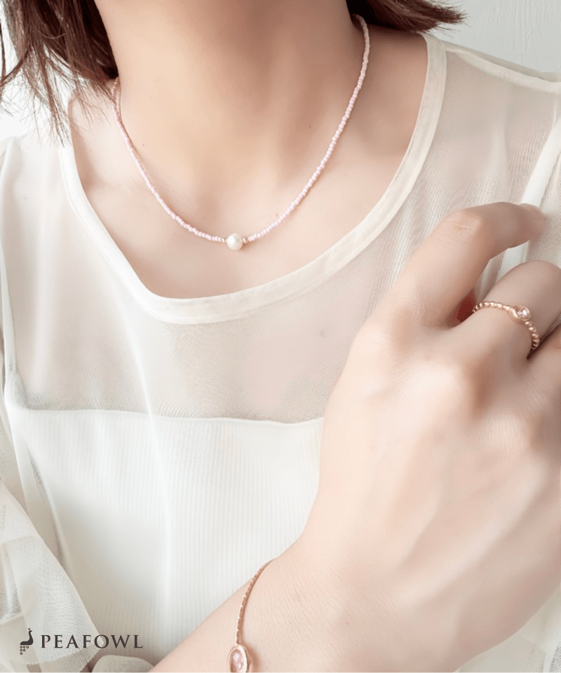 Mini Pearl Beads Necklace - peafowl