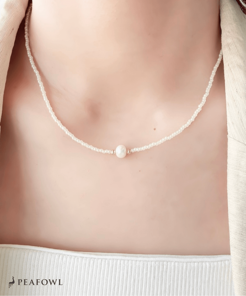 Mini Pearl Beads Necklace - peafowl