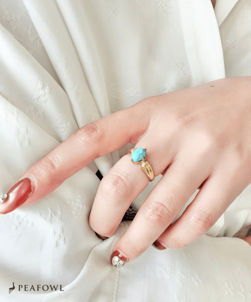 Modern Stone Ring - peafowl