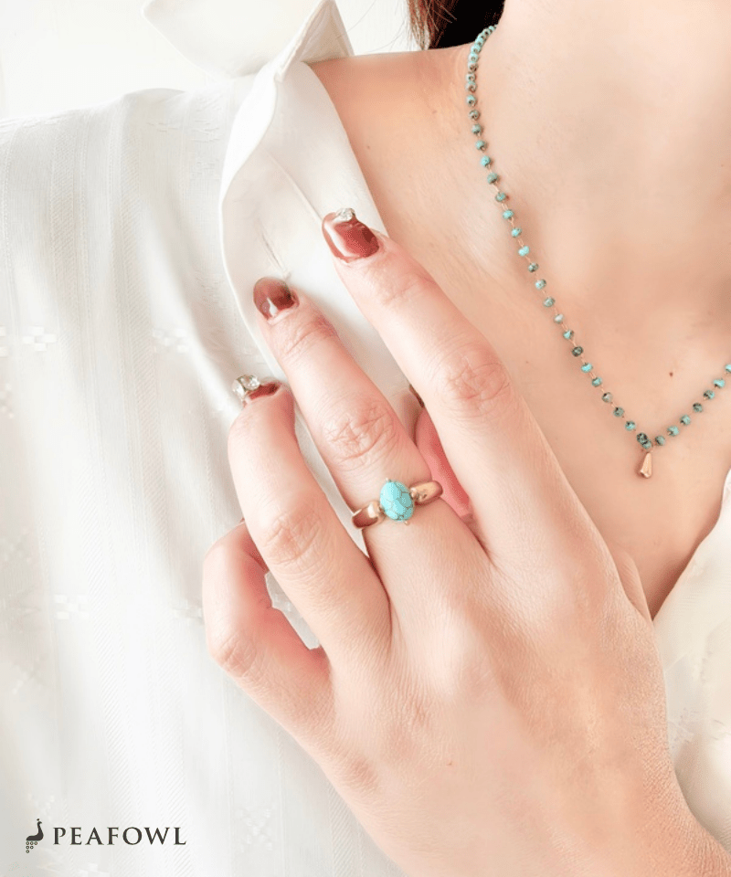 Modern Stone Ring - peafowl