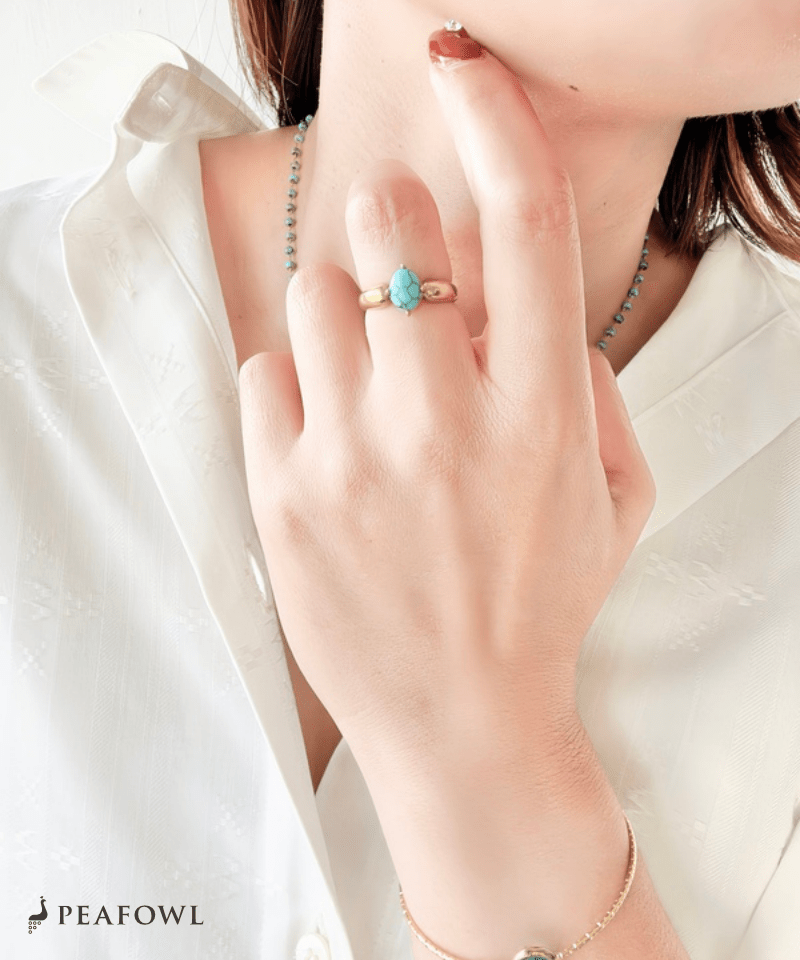 Modern Stone Ring - peafowl
