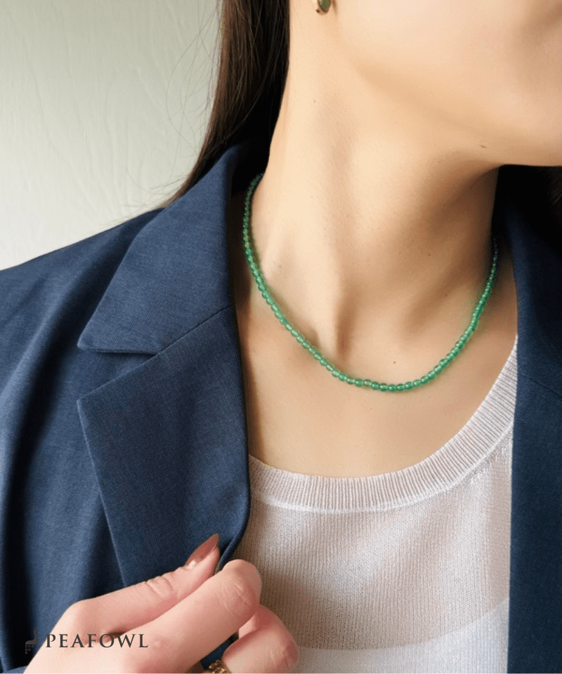 Natural Color Stone Necklace - peafowl