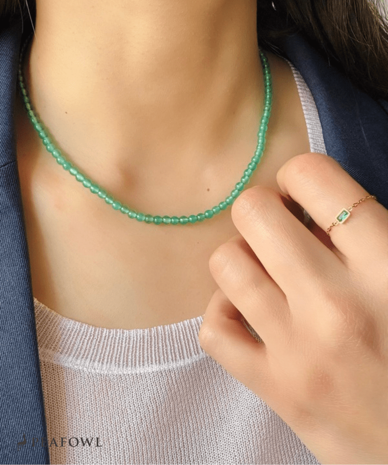 Natural Color Stone Necklace - peafowl