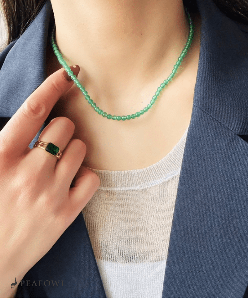 Natural Color Stone Necklace - peafowl
