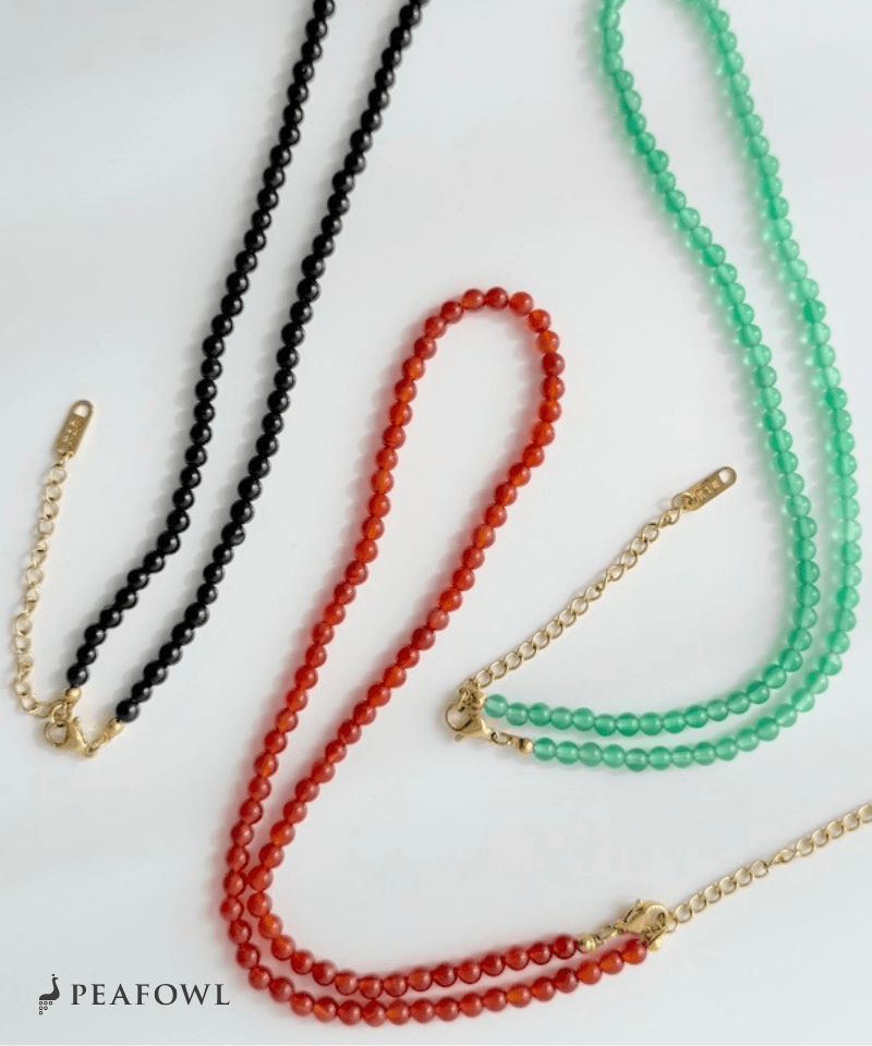 Natural Color Stone Necklace - peafowl