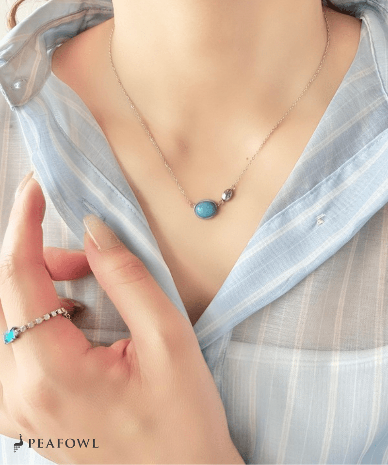 Natural Stone Necklace - peafowl