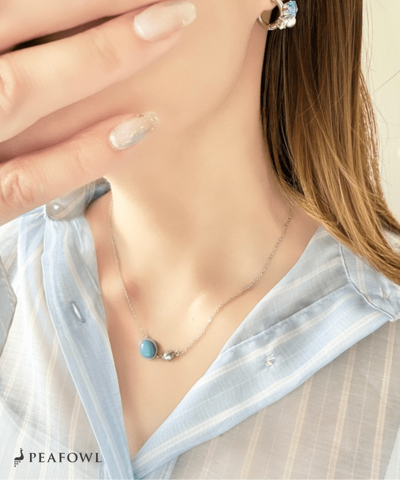 Natural Stone Necklace - peafowl