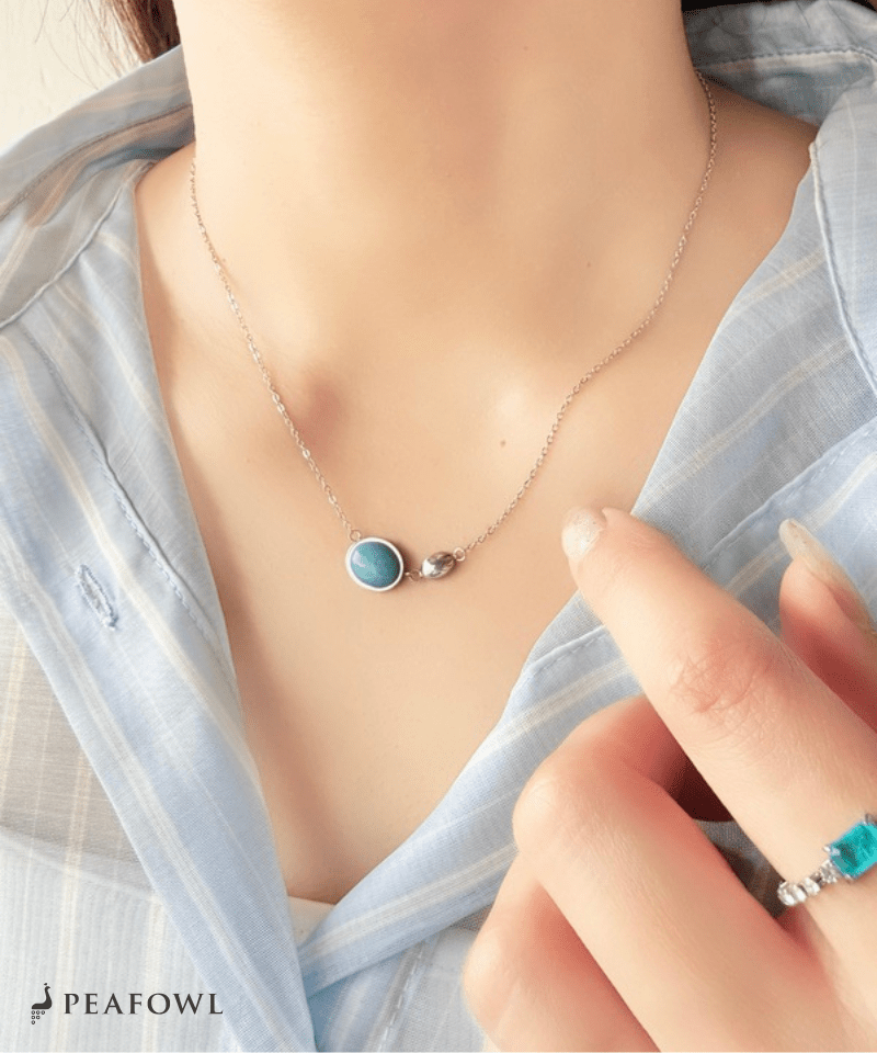 Natural Stone Necklace - peafowl