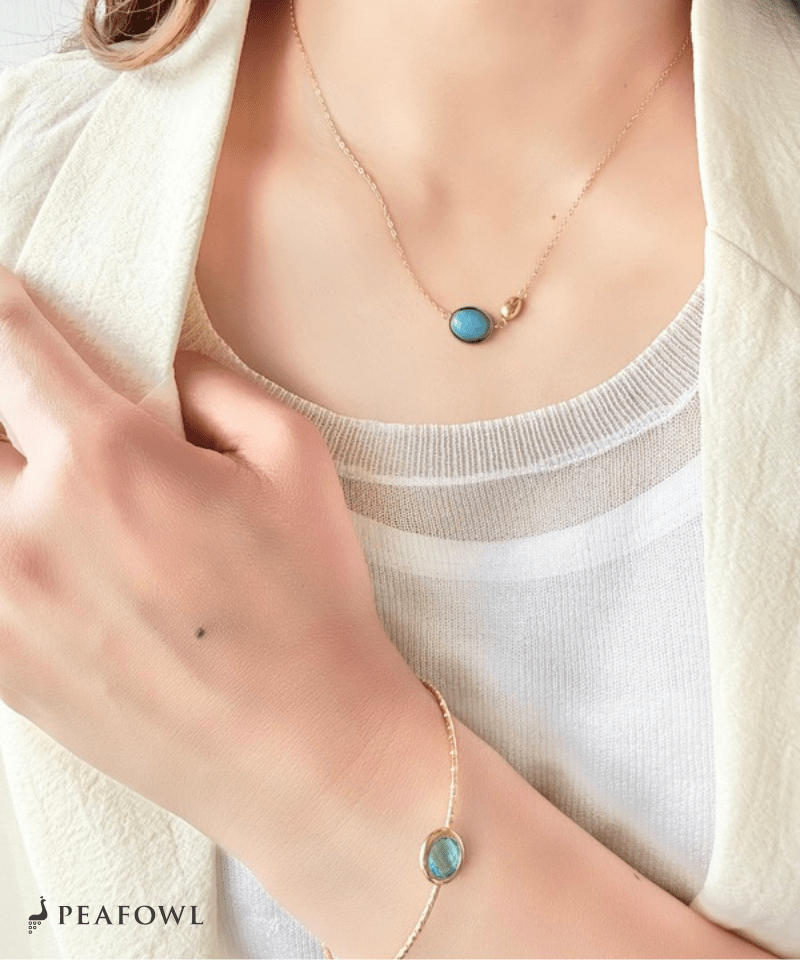 Natural Stone Necklace - peafowl