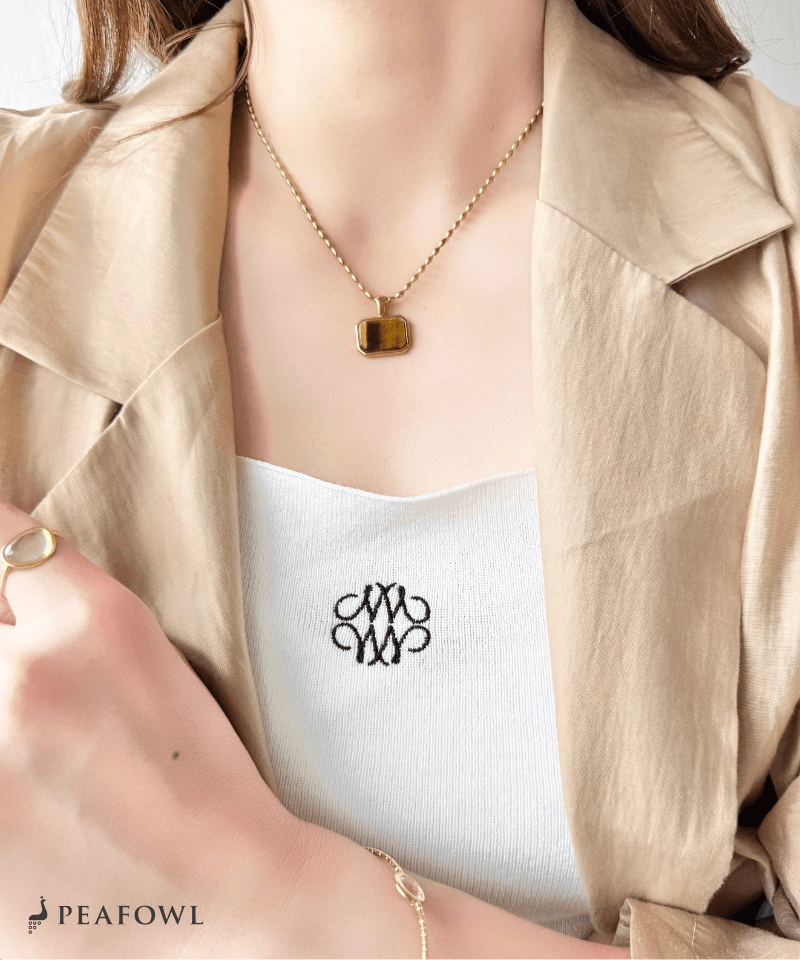 Natural Stone Plate Necklace - peafowl