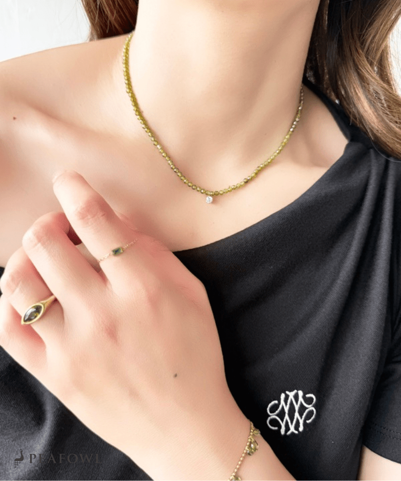 Olive Beads Necklace - peafowl
