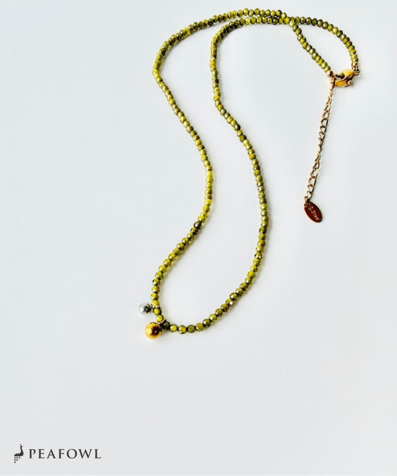 Olive Stone Ball Necklace - peafowl