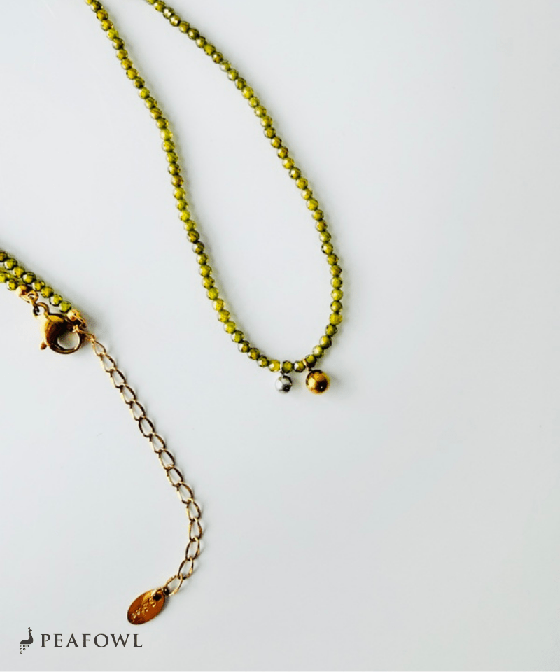 Olive Stone Ball Necklace - peafowl