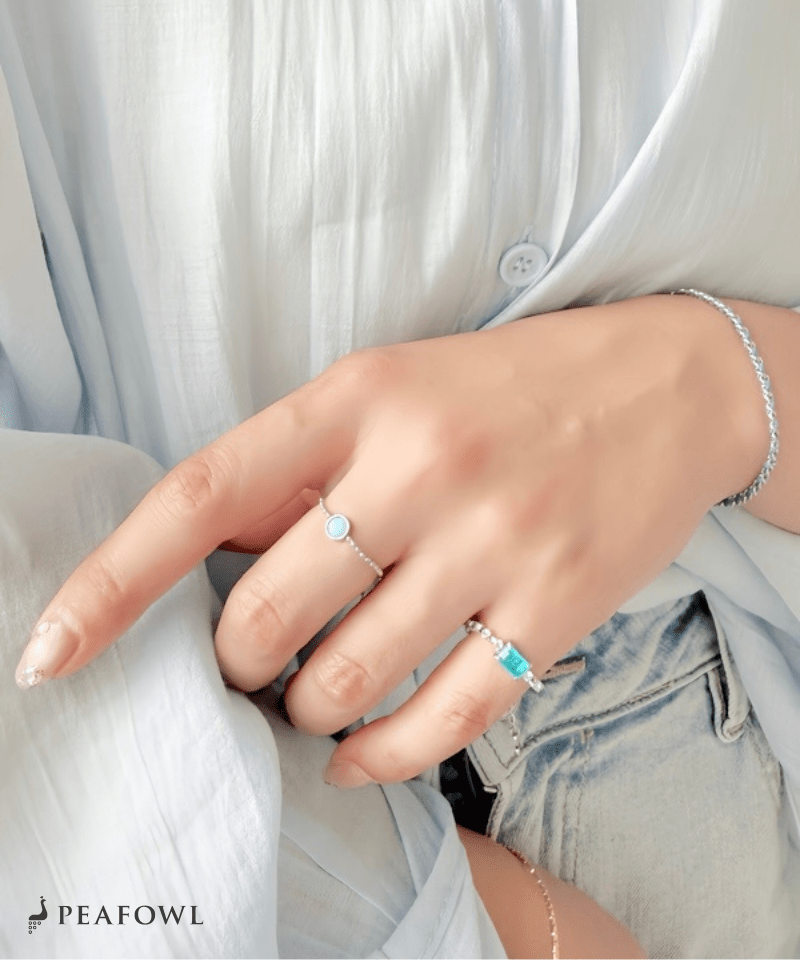 Opal Round Slider Ring - peafowl