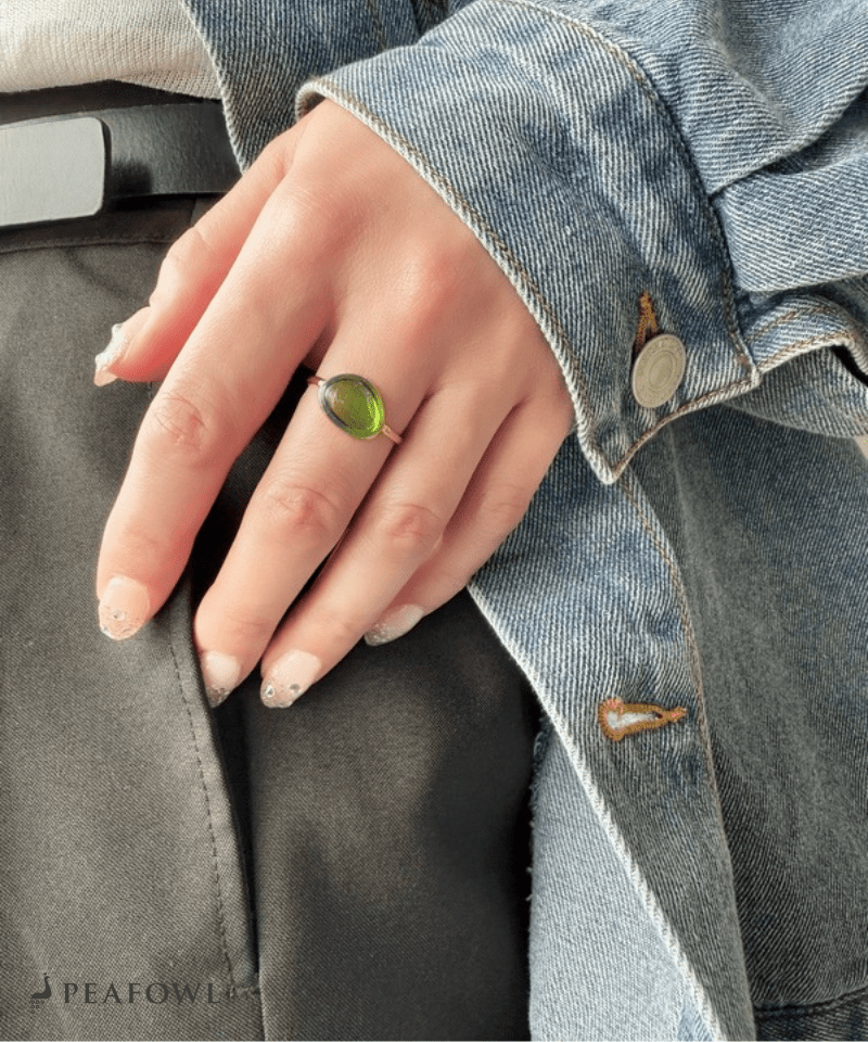 Oval Glass Ring - peafowl