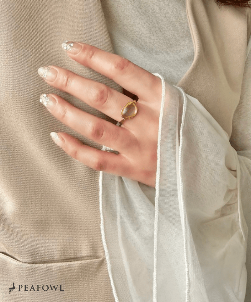 Oval Glass Ring - peafowl