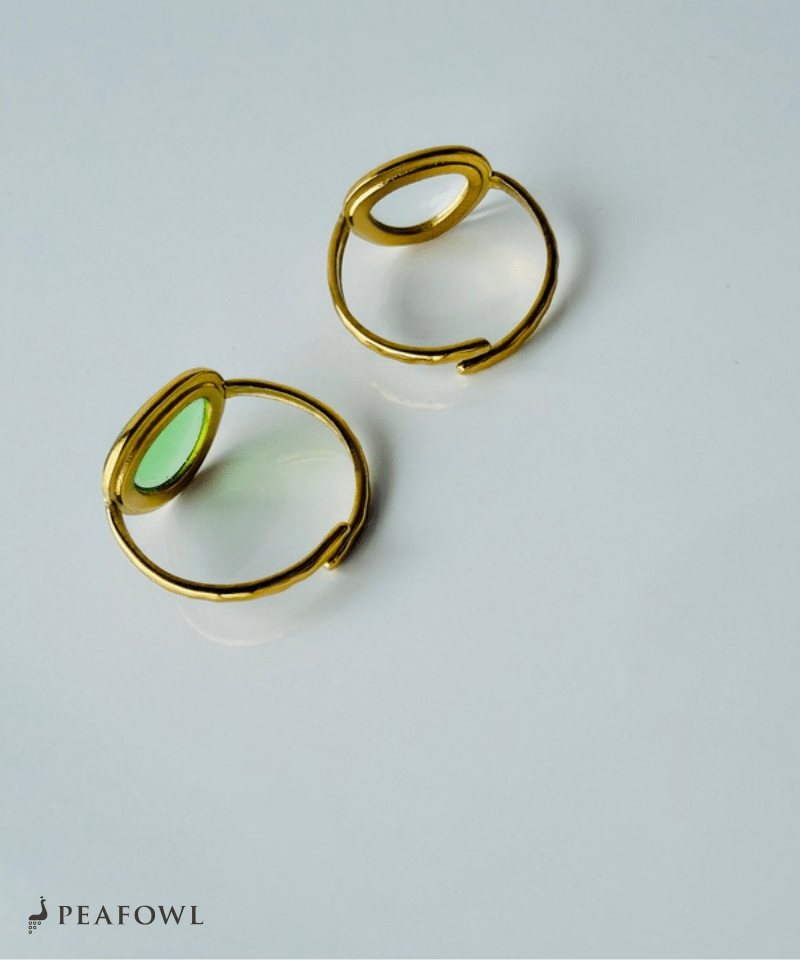 Oval Glass Ring - peafowl