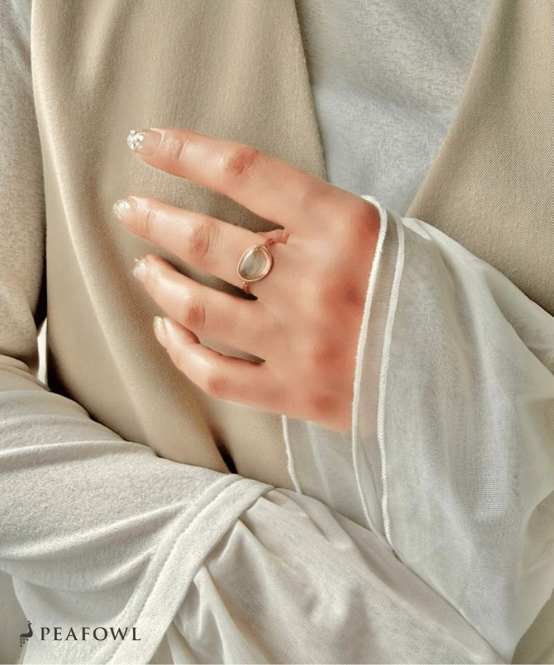 Oval Glass Ring - peafowl
