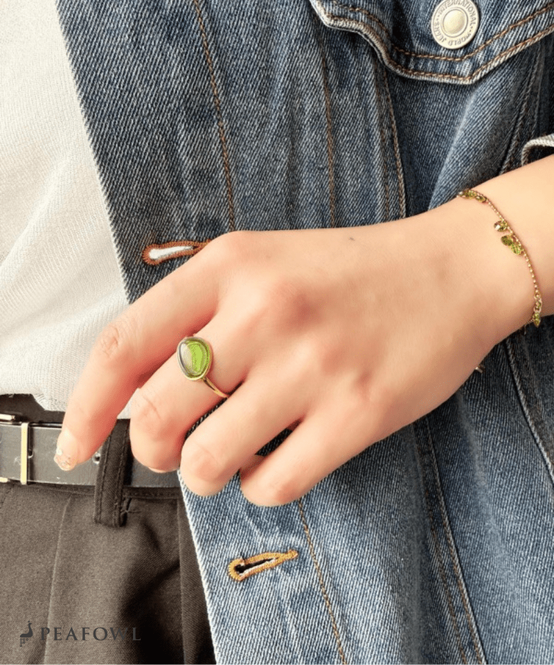 Oval Glass Ring - peafowl