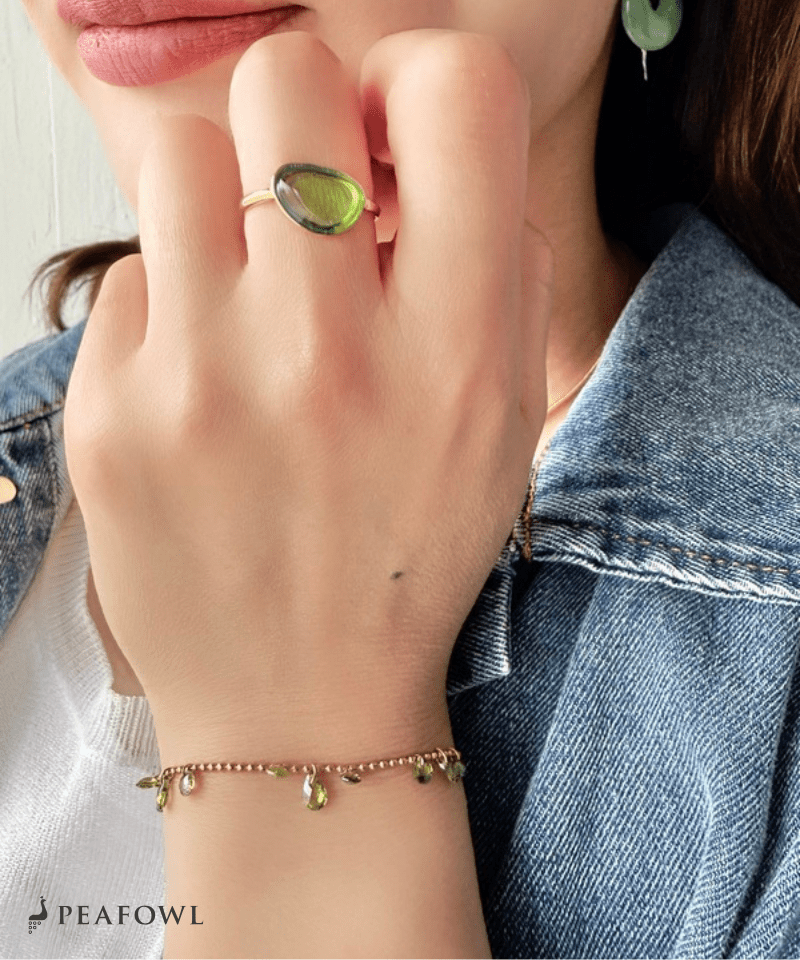 Oval Glass Ring - peafowl