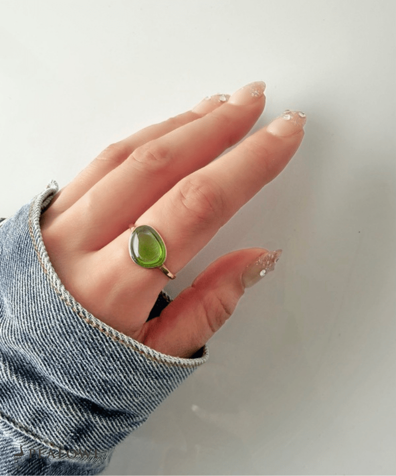 Oval Glass Ring - peafowl