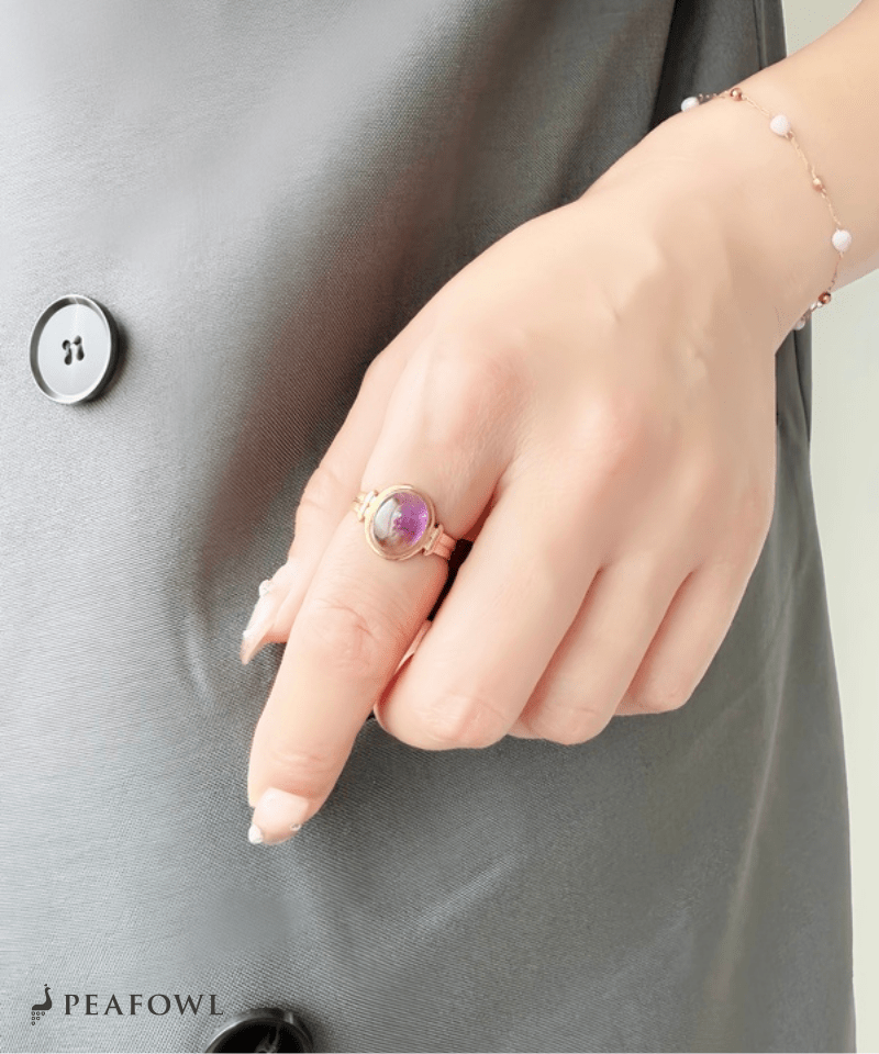 Oval Stone Open Ring - peafowl