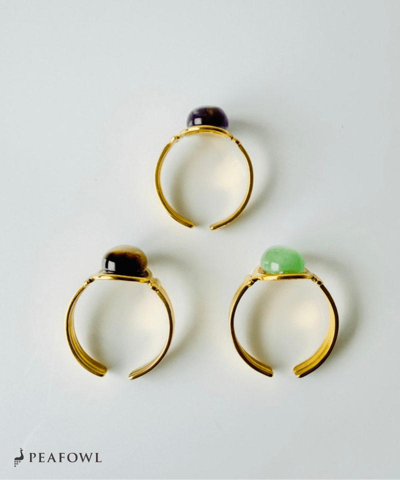 Oval Stone Open Ring - peafowl