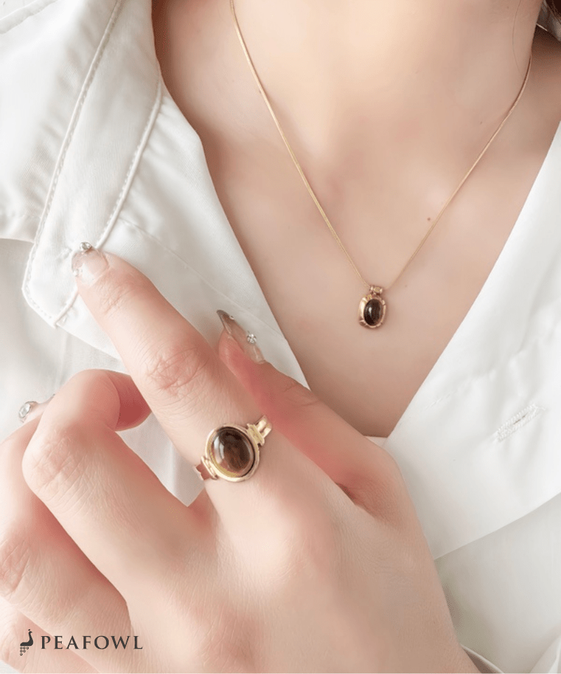 Oval Stone Open Ring - peafowl