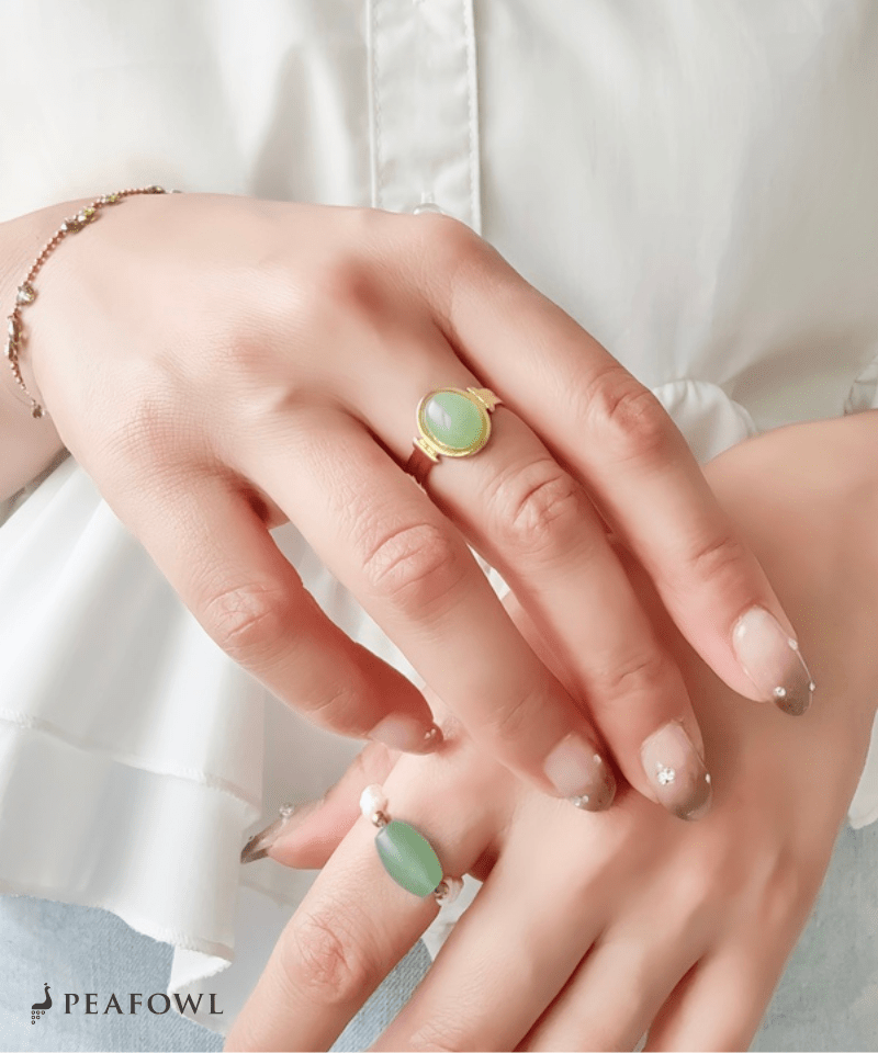 Oval Stone Open Ring - peafowl