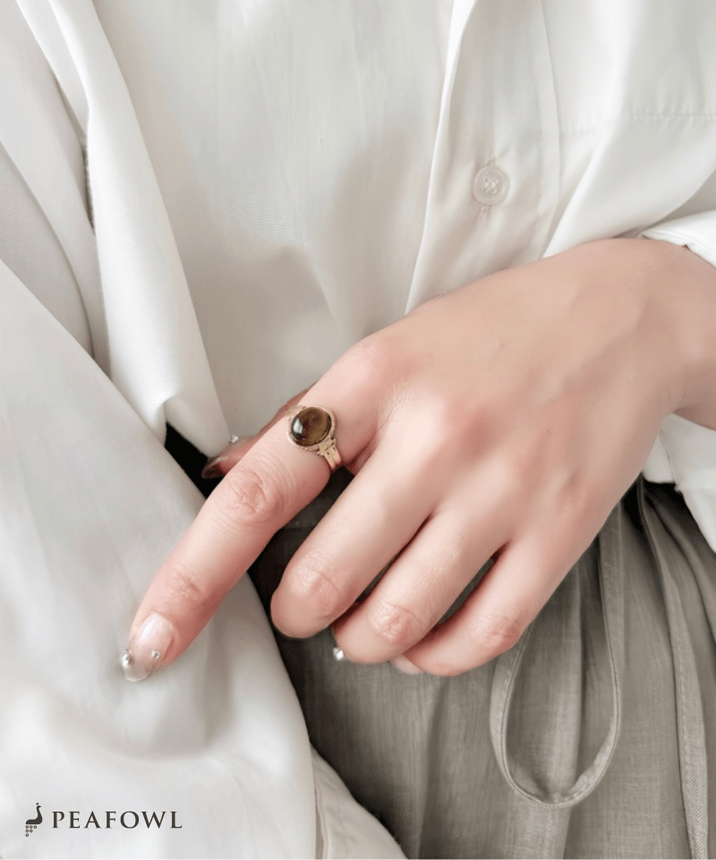Oval Stone Open Ring - peafowl