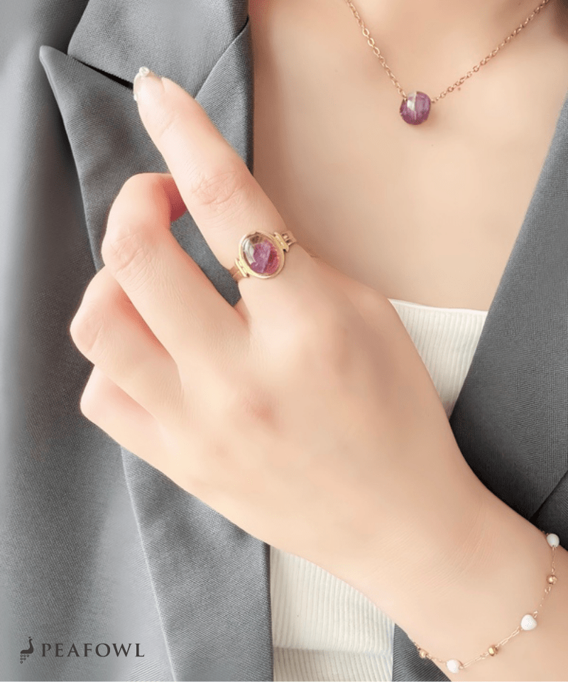 Oval Stone Open Ring - peafowl