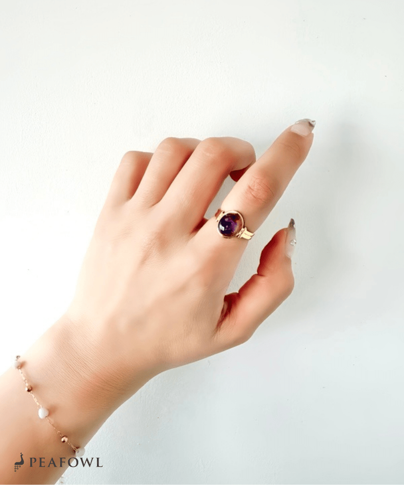 Oval Stone Open Ring - peafowl